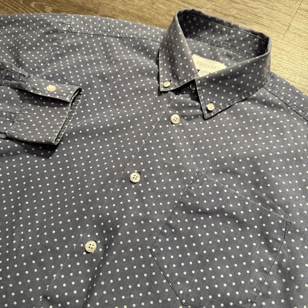 Soulland Shirt Mens S Blue Polka Dot Cotton Heritage Portugal Designer Minimal
